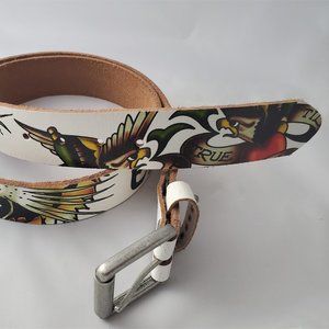 Ed Hardy White Leather Belt